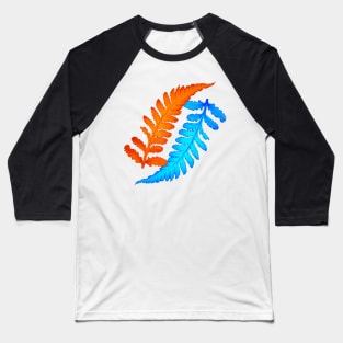 Electric Blue and Fiery Orange Japanese Painted Ferns Baseball T-Shirt